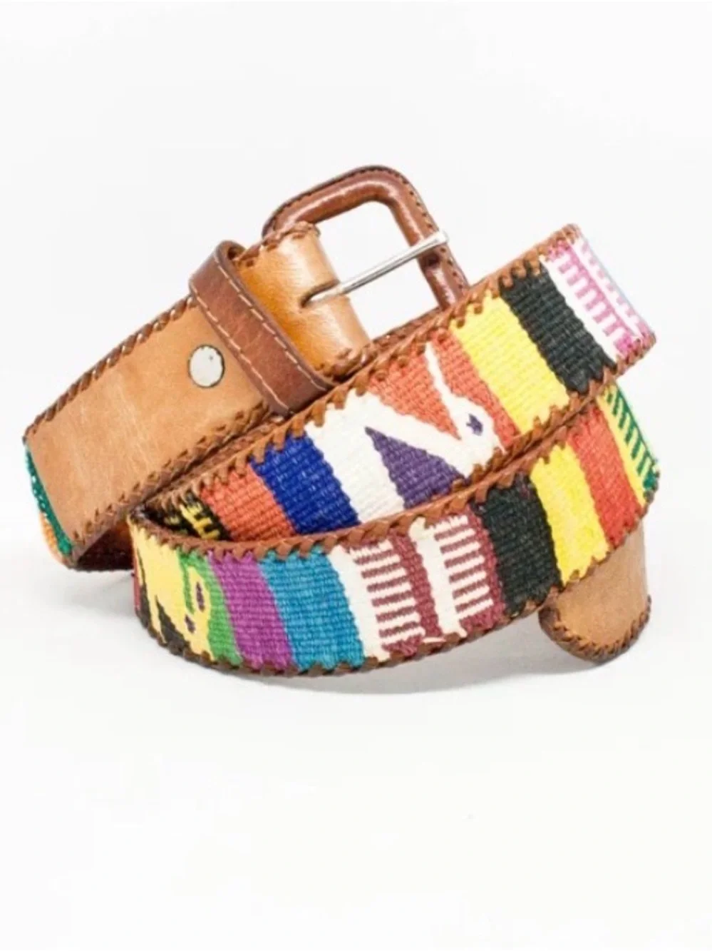Guatemalan Multicolor Woven Leather Belt Size Medium